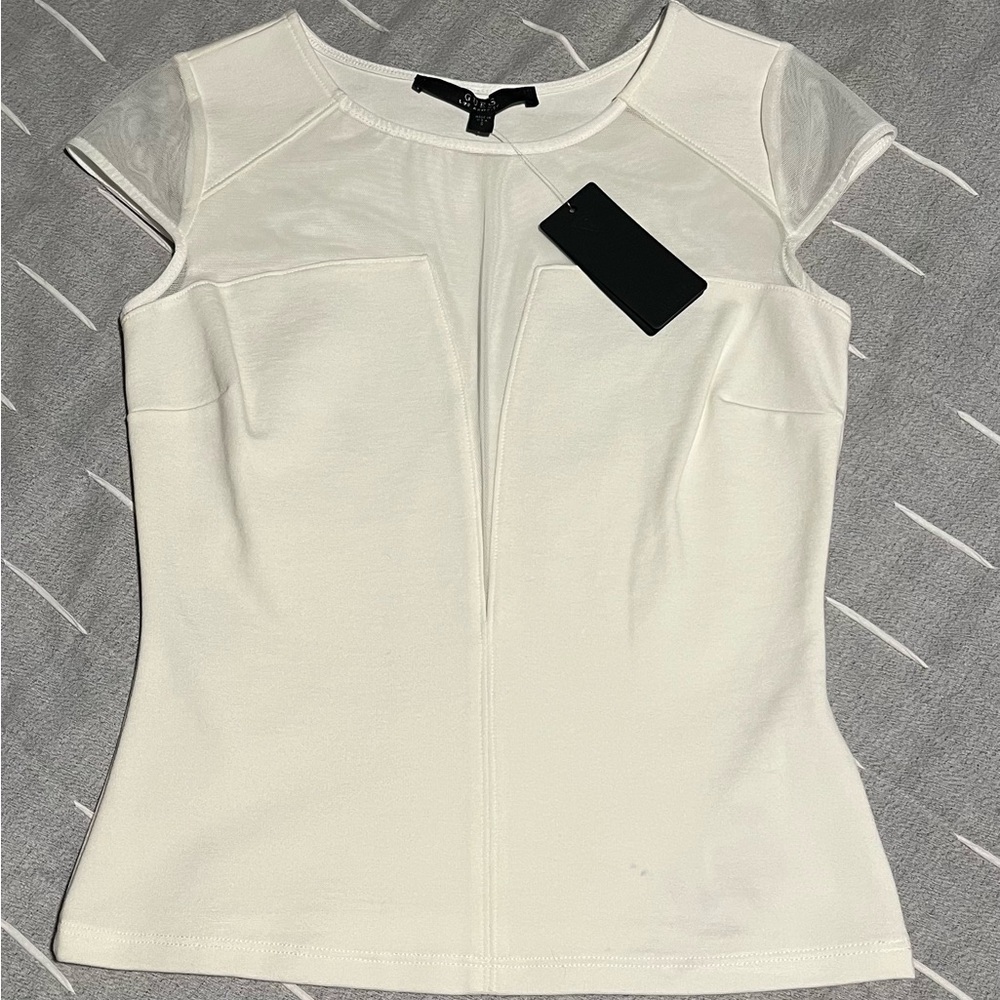 Guess White Top with Mesh Accents